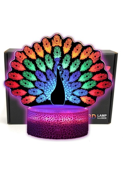 Tavuskuşu 3D Illusion LED Oda Masa Süslemeleri Lamba Gece; Ht Işık; Ht 3 Renk Değişimi ile Yatak Odası Dekor Hediyeler Kızlar, Erkekler, Erkekler, Kadınlar, Çocuklar Için (Yurt Dışından) fiyatları