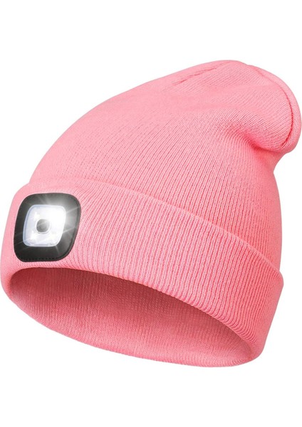 Işıklı LED Beanie Hat;ht,unisex USB Şarj Edilebilir Eller Serbest 4 LED Far Kapağı Kış Örme Gece;ht Işık;hted Şapka El Feneri;ht Kadın Erkek Baba Ona Koca Için Hediyeler (Pembe) (Yurt Dışından)