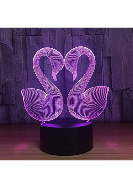 Justup 3D Illusion Lamba LED Kuğu Gece, Işık, Hayvan Oyuncakları Aşk Çift (Yurt Dışından)