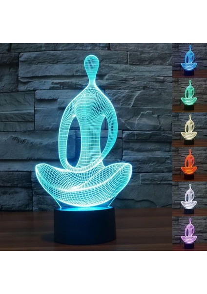 Justup LED 3D Lamba 3D Optik Illusion Masa Lambası 7 Renk Değişimi USB Dokunmatik Anahtarı Masa Gece;ht Işık;ht 3D Masa Lambası Çocuk Odası Dekorasyonu Için (Yoga Meditasyon) (Yurt Dışından)