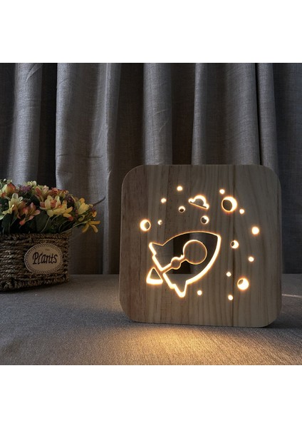 Roket Gece;ht Işık;ht Çocuklar Için Ahşap 3D Lamba Yaratıcı Ahşap Işık;hts Basit Dekoratif Işık;hts 3D Ahşap Oyma Desen LED Gece;ht Işık;ht Masa Için (Yurt Dışından)