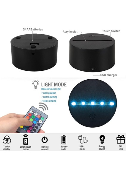 3D Gece Işıkları, Uzaktan Kumandalı ve Rgb Renkli 3D Optik Illüzyon LED Lambalar (Gs Game) (Yurt Dışından)