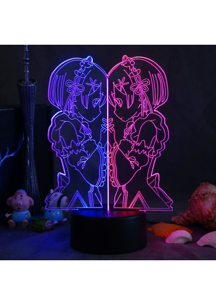 3D Gece Işıkları, Uzaktan Kumandalı ve Rgb Renkli 3D Optik Illüzyon LED Lambalar (Çizgi Film) (Yurt Dışından)