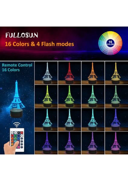 Justup Kule Gece Işık Ht 3D Illusion Lamba Görsel Yatak Odası Dekorasyon Uzaktan Kumandalı LED Lamba (Yurt Dışından) fiyatları