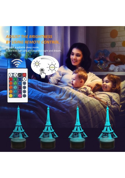 Justup Kule Gece Işık Ht 3D Illusion Lamba Görsel Yatak Odası Dekorasyon Uzaktan Kumandalı LED Lamba (Yurt Dışından) fırsatları