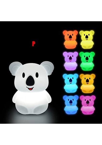 LED Gece Lambası, Karikatür Hayvan Çocuk Işığı Renkli Silikon Anaokulu Işığı Yaratıcı Başucu Lambası Şarj Edilebilir Kablolu Gece Lambası Bebek Koala (Yurt Dışından)