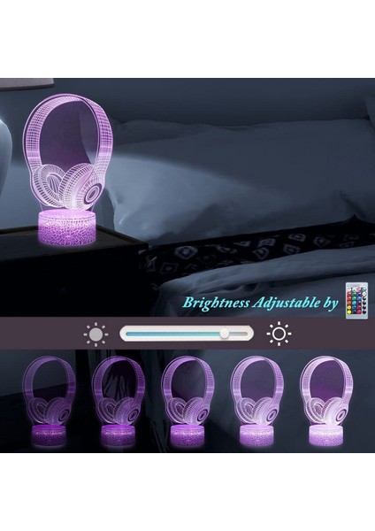 3D Kulaklık Gece Işık, LED Optik Illüzyon Lamba USB ile Güçlendirilmiş 16 Renk Ruh Hali Dekor Işık, Uzaktan Kumanda ile Müzik Severler Gençler Çocuklar Için En Iyi Hediye (Yurt Dışından) fırsatları