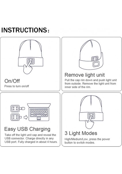 Işıklı LED Bere Şapka, Uniseks USB Şarj Edilebilir Eller Serbest 4 LED Far Kap Kış Örme Gece, Ht Işık, Şapka El Feneri, Ht Kadın Erkek Baba Ona Koca Için Hediyeler (Yurt Dışından) indirimleri