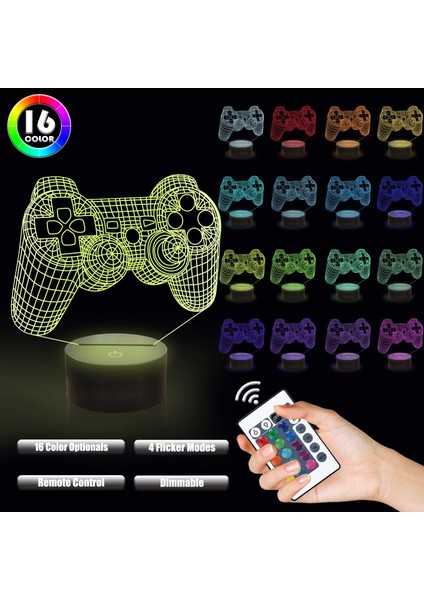 3D Gamepad Lamba Oyun Konsolu Çocuklar Için 3D Illusion Lambası, Uzaktan Kumandayla Değişen 16 Renk, Oyun Odası Oyuncu Hediyesi, Çocuk Yatak Odası Dekoru (Yurt Dışından)