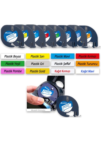 Letratag Etiket Yazıcı ve Ecotag Muadil Plastik Yedek Şerit Etiket 10'lu