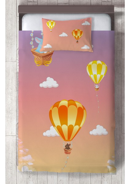 Bebek ve Çocuk Odası Balon ve Tavşan Desenli Yatak Örtüsü