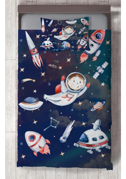 Bebek ve Çocuk Odası Uzaylı Astronot Desenli Yatak Örtüsü