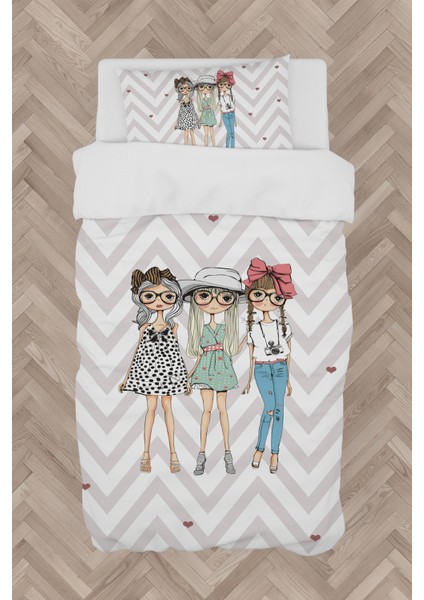 Bebek ve Çocuk Odası 3'lü Prenses Kız Zikzak Desenli Nevresim Takımı