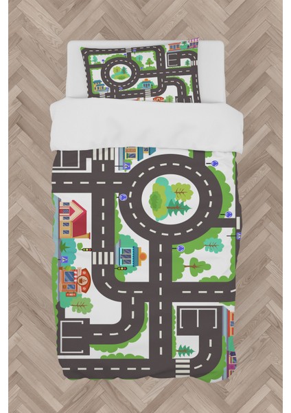 Bebek ve Çocuk Odası Otopark ve Yol Desenli Nevresim Takımı