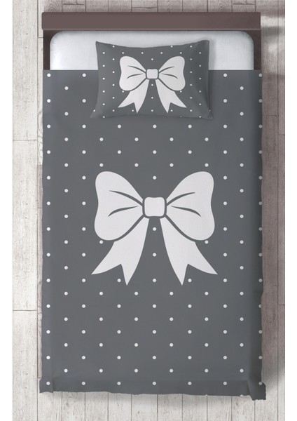 Bebek ve Çocuk Odası Kurdele Desenli Gri Yatak Örtüsü