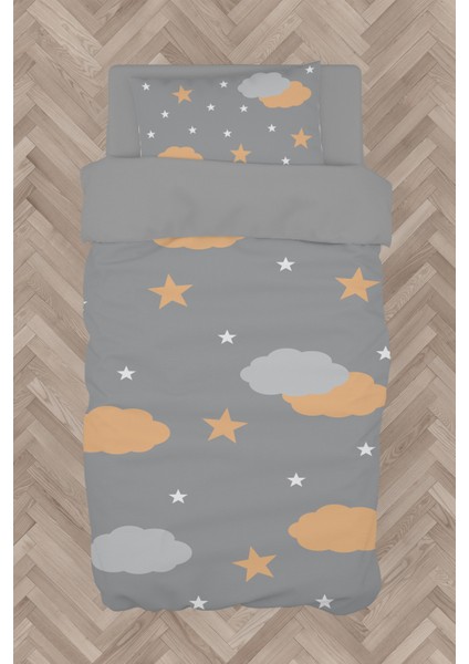 Bebek ve Çocuk Odası Sarı Gri Bulutlu Yıldız Desenli Nevresim Takımı