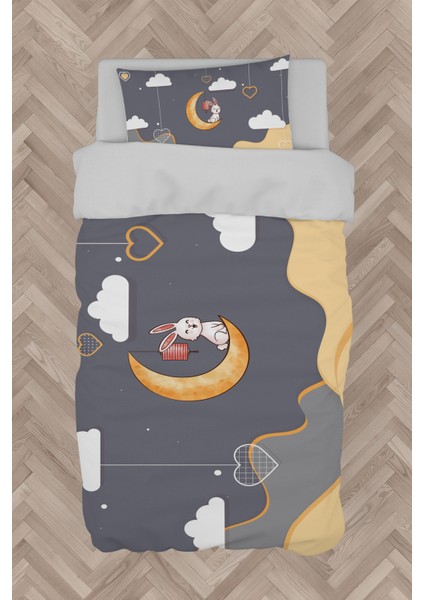 Bebek ve Çocuk Odası Ayda Oturan Tavşan Desenli Nevresim Takımı