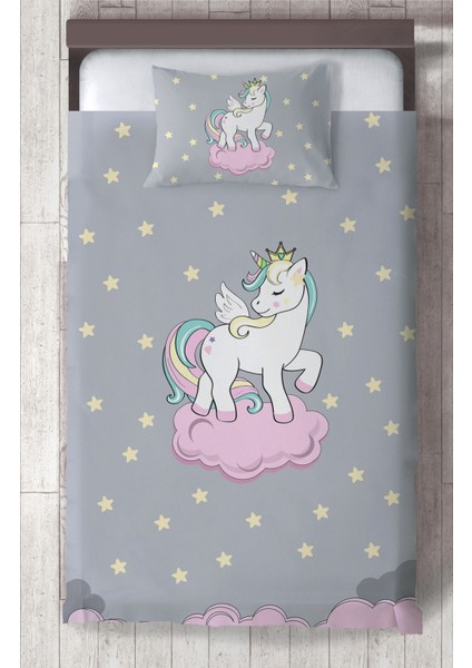 Bebek ve Çocuk Odası Seksekli Unicorn Desenli Yatak Örtüsü
