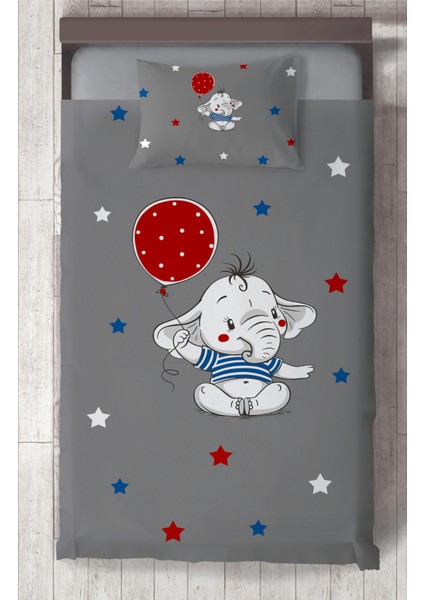 Bebek ve Çocuk Odası Filli Kırmızı Balon Desenli Yatak Örtüsü