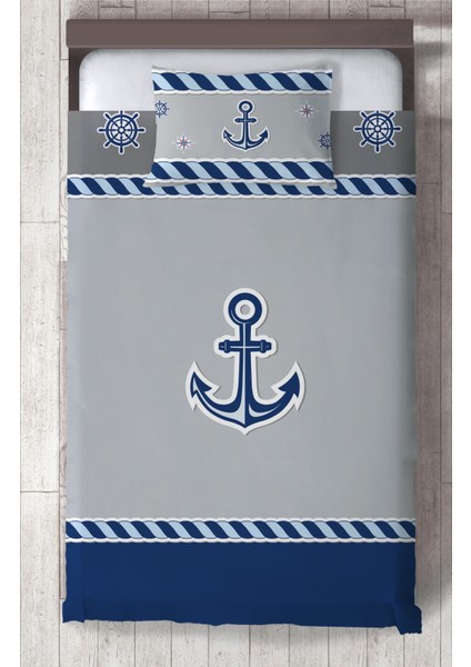 Bebek ve Çocuk Odası Mavi Çapa Desenli Yatak Örtüsü