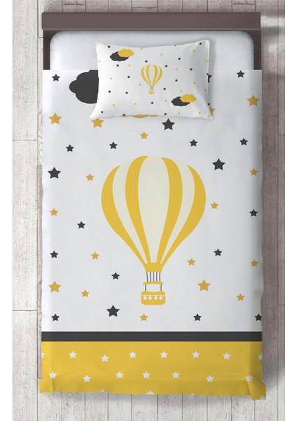 Bebek ve Çocuk Odası Uçan Balon ve Bulut Desenli Yatak Örtüsü