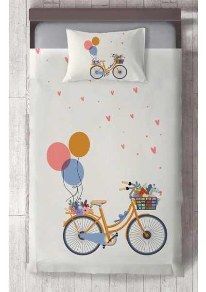 Bebek ve Çocuk Odası Bisikletli Balon Desenli Yatak Örtüsü