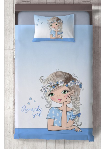 Bebek ve Çocuk Odası Romantic Girl Desenli Mavi Yatak Örtüsü