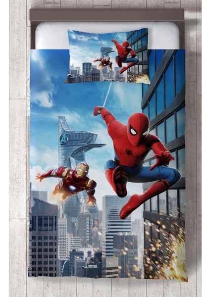 Bebek ve Çocuk Odası Iron Man ve Spider Man Desenli Yatak Örtüsü