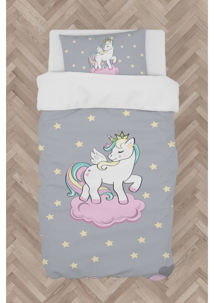 Bebek ve Çocuk Odası Seksekli Unicorn Desenli Nevresim Takımı