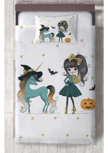 Bebek ve Çocuk Odası Bal Kabaklı Unicorn Desenli Yatak Örtüsü