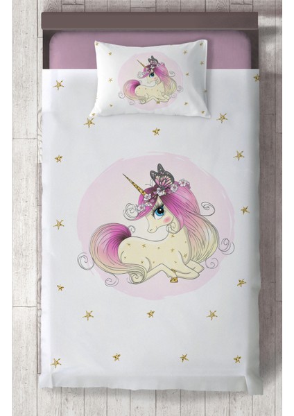 Bebek ve Çocuk Odası Yıldızlı Unicorn Desenli Yatak Örtüsü