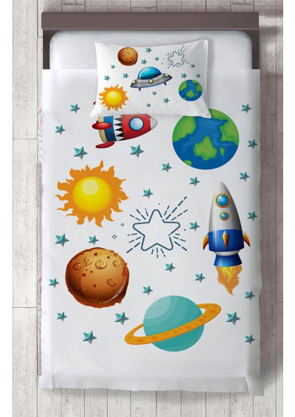 Bebek ve Çocuk Odası Gezegen ve Space x Desenli Yatak Örtüsü
