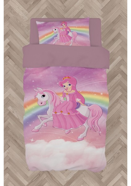 Bebek ve Çocuk Odası Gökuşağı ve Unicorn Desenli Nevresim Takımı