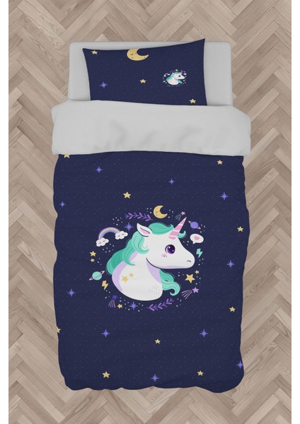Bebek ve Çocuk Odası Lacivert Unicorn Desenli Nevresim Takımı