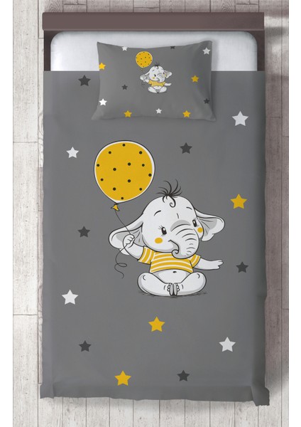 Bebek ve Çocuk Odası Sarı Filli Balon Desenli Yatak Örtüsü