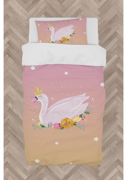 Bebek ve Çocuk Odası Çiçekli Kuğu Desenli Nevresim Takımı