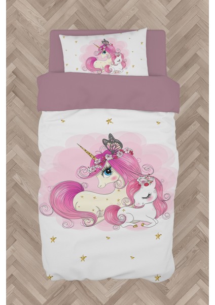 Bebek ve Çocuk Odası Yıldızlı Unicorn Desenli Nevresim Takımı