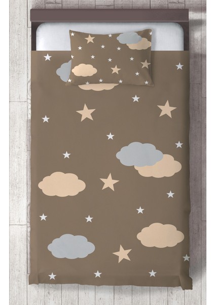 Bebek ve Çocuk Odası Sarı Gri Bulutlar Desenli Yatak Örtüsü