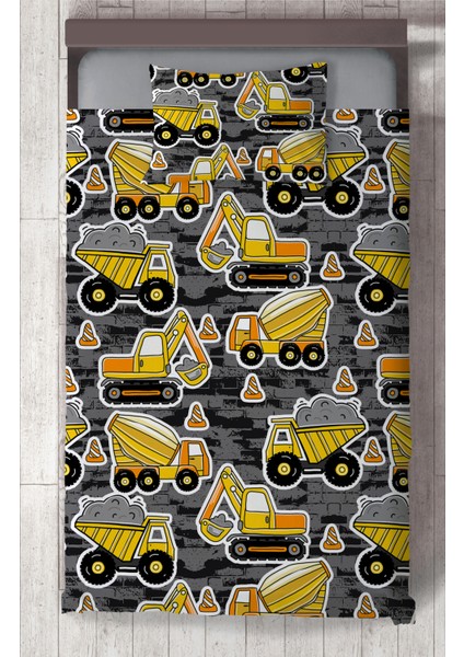 Bebek ve Çocuk Odası Iş Makine Desenli Yatak Örtüsü