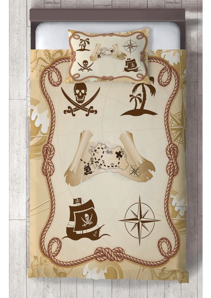 Bebek ve Çocuk Odası Korsan Kuru Kafa Çerçeveli Yatak Örtüsü