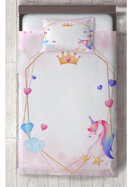 Bebek ve Çocuk Odası Unicorn ve Elmas Desenli Yatak Örtüsü