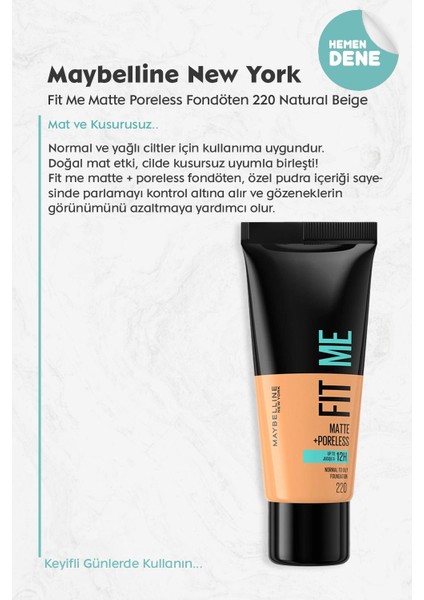 Maybelline Fit Me Matte Poreless Fondöten 220 Natural Beige