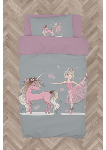 Bebek ve Çocuk Odası Pembe Unicorn ve Kız Desenli Nevresim Takımı