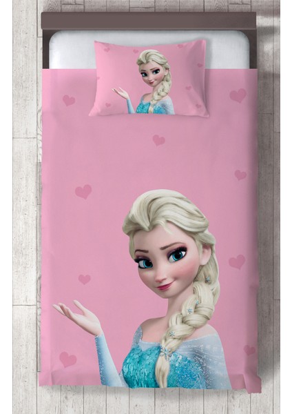 Bebek ve Çocuk Odası Pembe Elsa Desenli Yatak Örtüsü