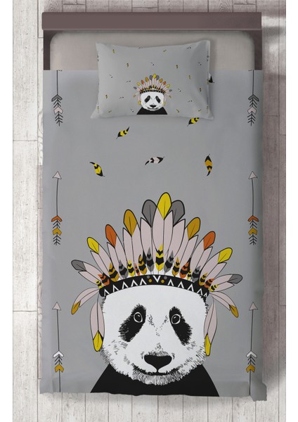 Bebek ve Çocuk Odası Kızılderili Panda Desenli Yatak Örtüsü