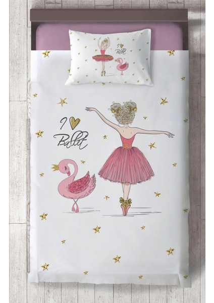 Bebek ve Çocuk Odası Pembe Balerin ve Kuğu Desenli Yatak Örtüsü