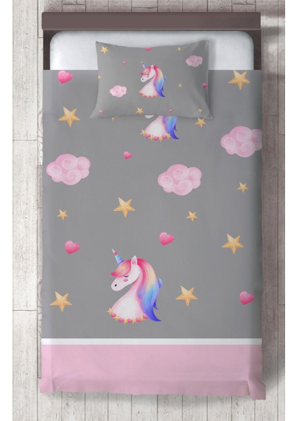 Bebek ve Çocuk Odası Unicorn ve Seksek Desenli Yatak Örtüsü