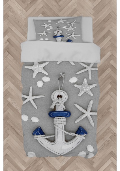 Bebek ve Çocuk Odası Çapa Desenli Gri Nevresim Takımı