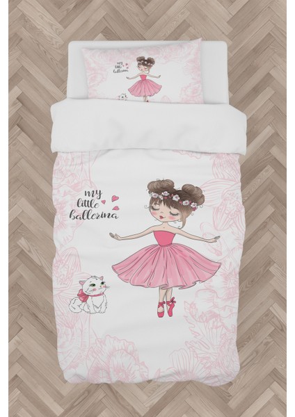 Bebek ve Çocuk Odası Balerin Kız ve Kedi Desenli Motifli Nevresim Takımı
