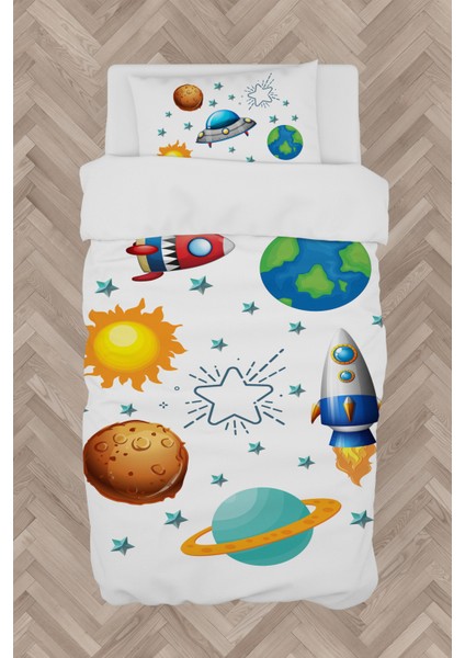 Bebek ve Çocuk Odası Gezegen ve Space x Desenli Nevresim Takımı